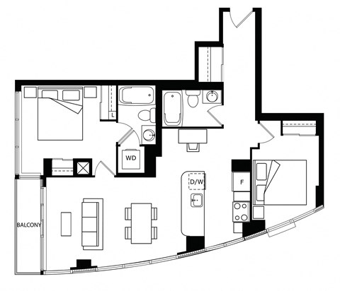 Floor plan for 2 beds, 2 baths, 996 sqft